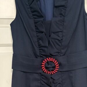Milly Sleeveless Navy Blue Shift Dress with Belt